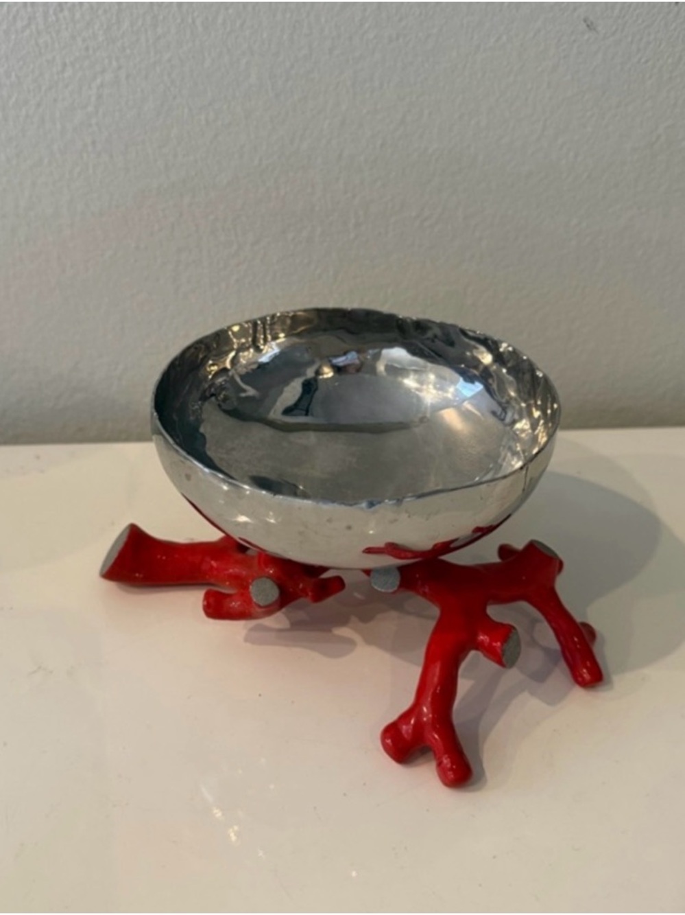 Michael Aram Silver Bowl with Red Coral Base